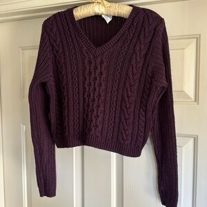 Ellemenno Purple Cropped Cable-Knit Sweater